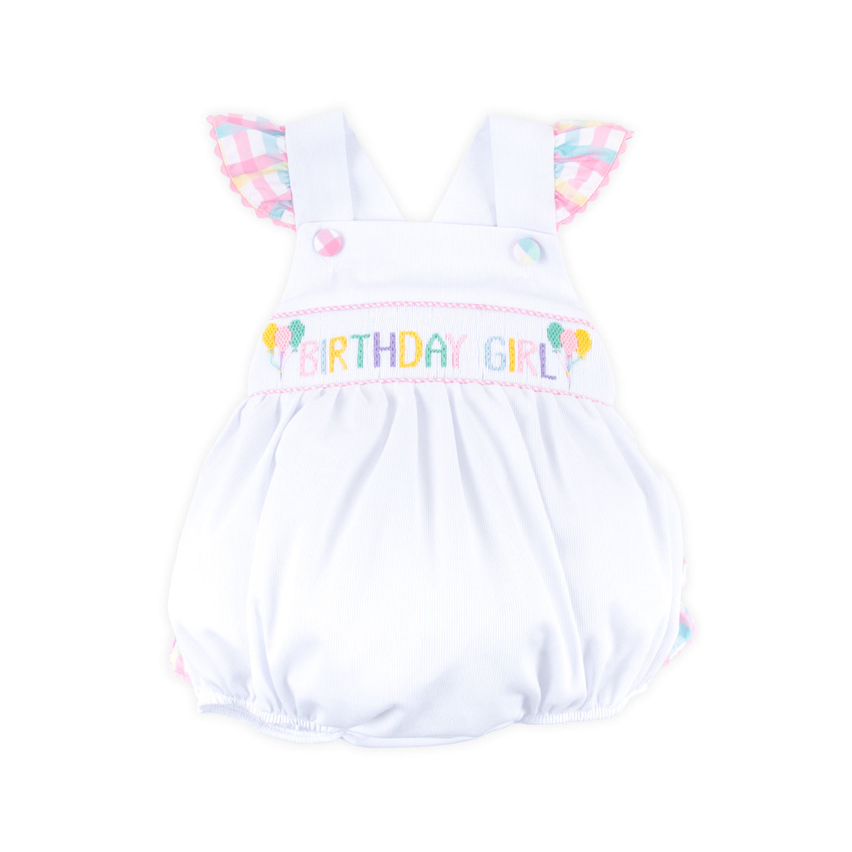Birthday Girl Smocked White Leah Ruffle Bubble