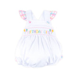Birthday Girl Smocked White Leah Ruffle Bubble