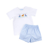 Derby Smocked Blue Stripe Short Set