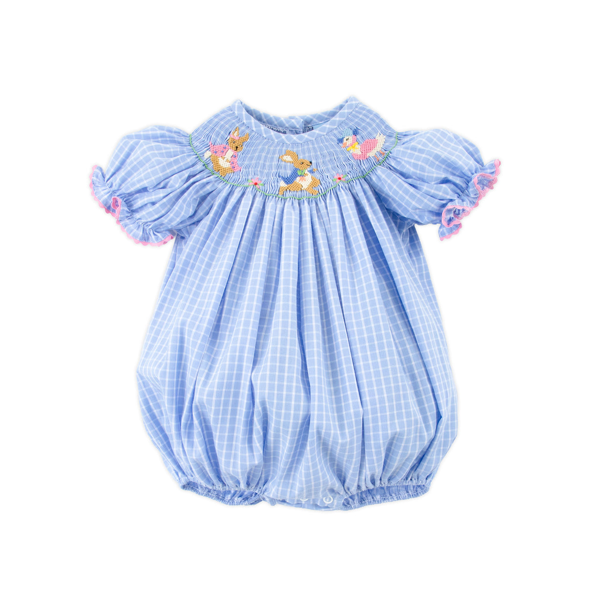 Storybook Smocked Blue Windowpane Bubble