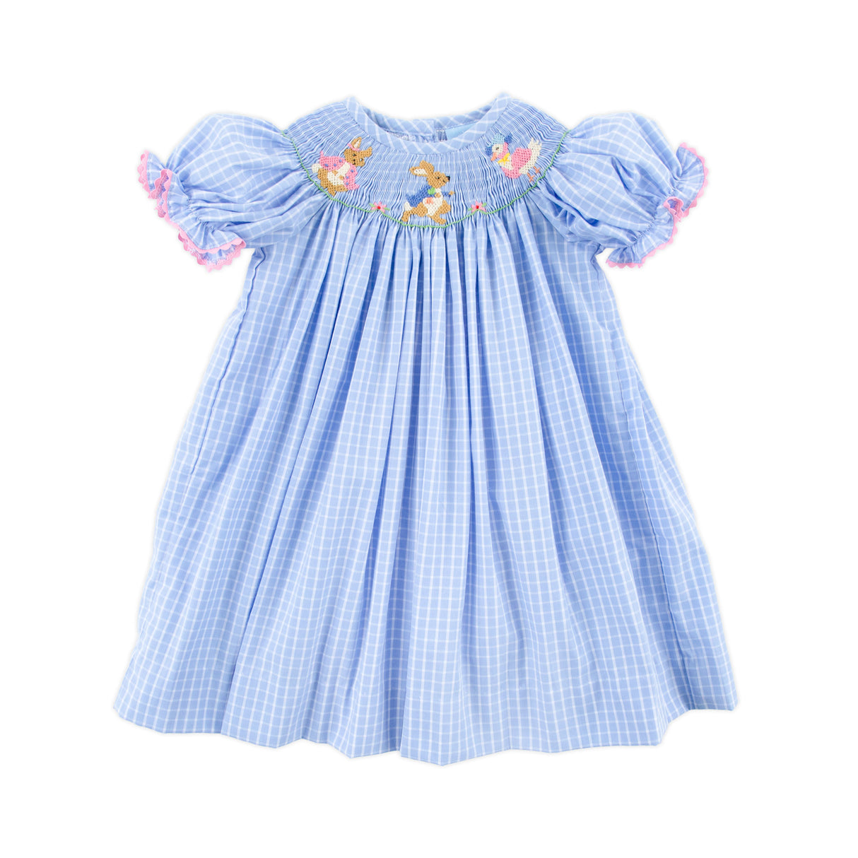 Storybook Smocked Blue Windowpane Dress