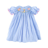 Storybook Smocked Blue Windowpane Dress