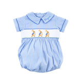 Storybook Smocked Blue Windowpane Boy Bubble
