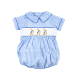 Storybook Smocked Blue Windowpane Boy Bubble