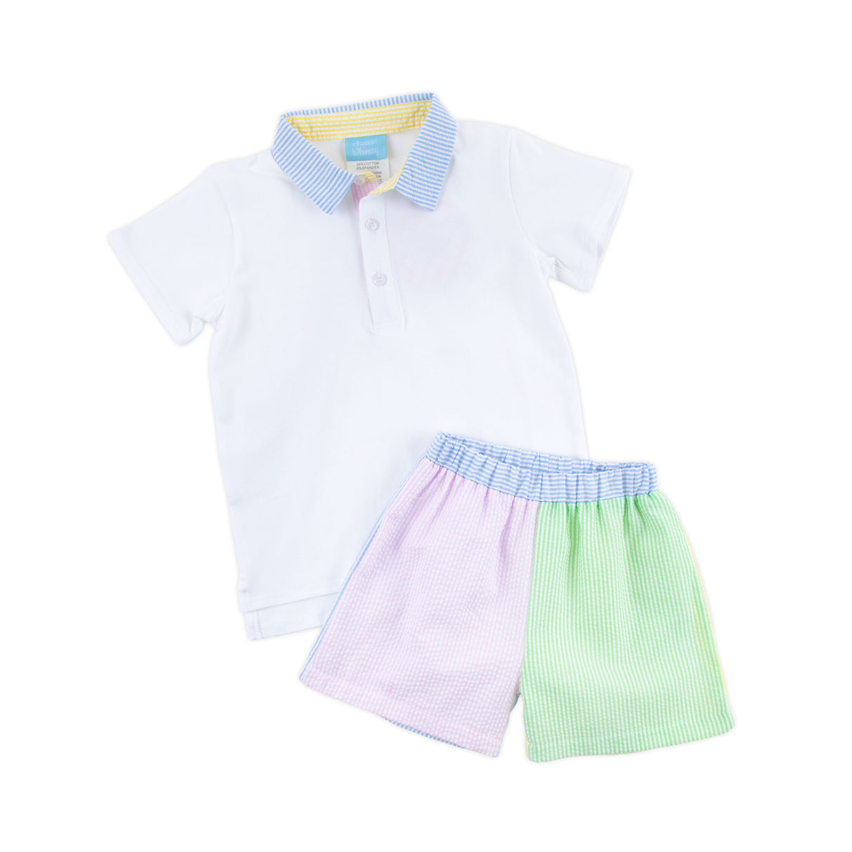 Multi Stripe Seersucker Polo Short Set