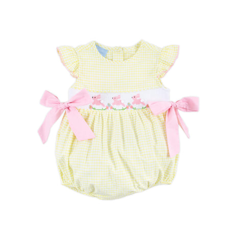 Hoppy Bunnies Yellow Smocked Beverly Bubble