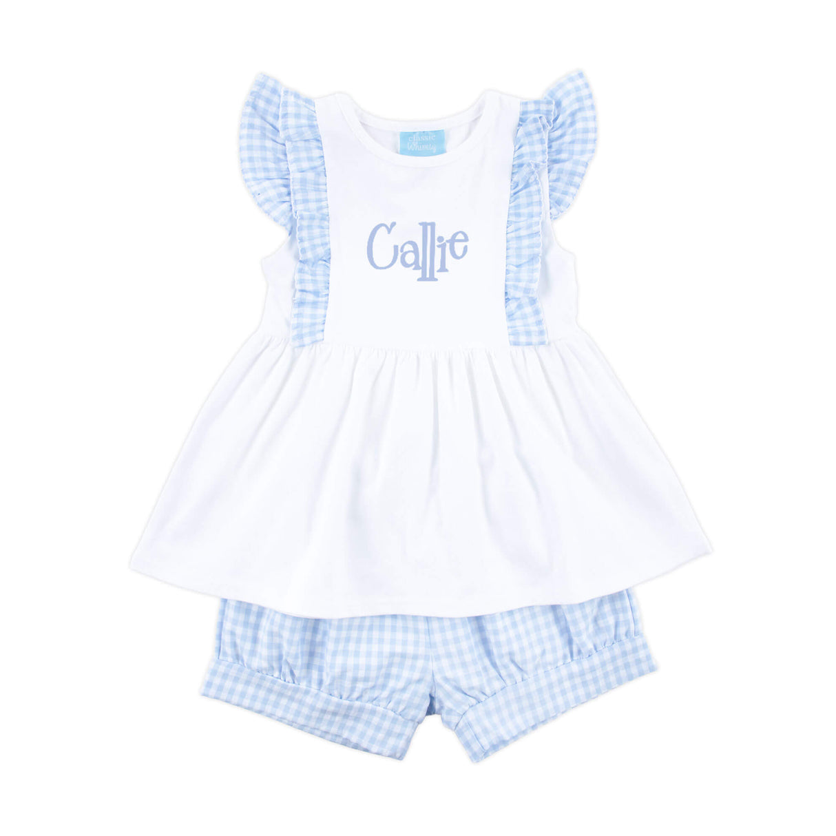 Pastel Blue Gingham Ruffle Kate Short Set