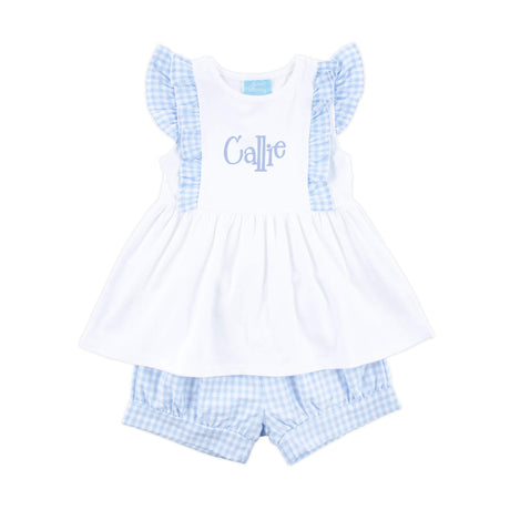 Pastel Blue Gingham Ruffle Kate Short Set
