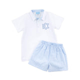 Pastel Blue Gingham Polo Short Set