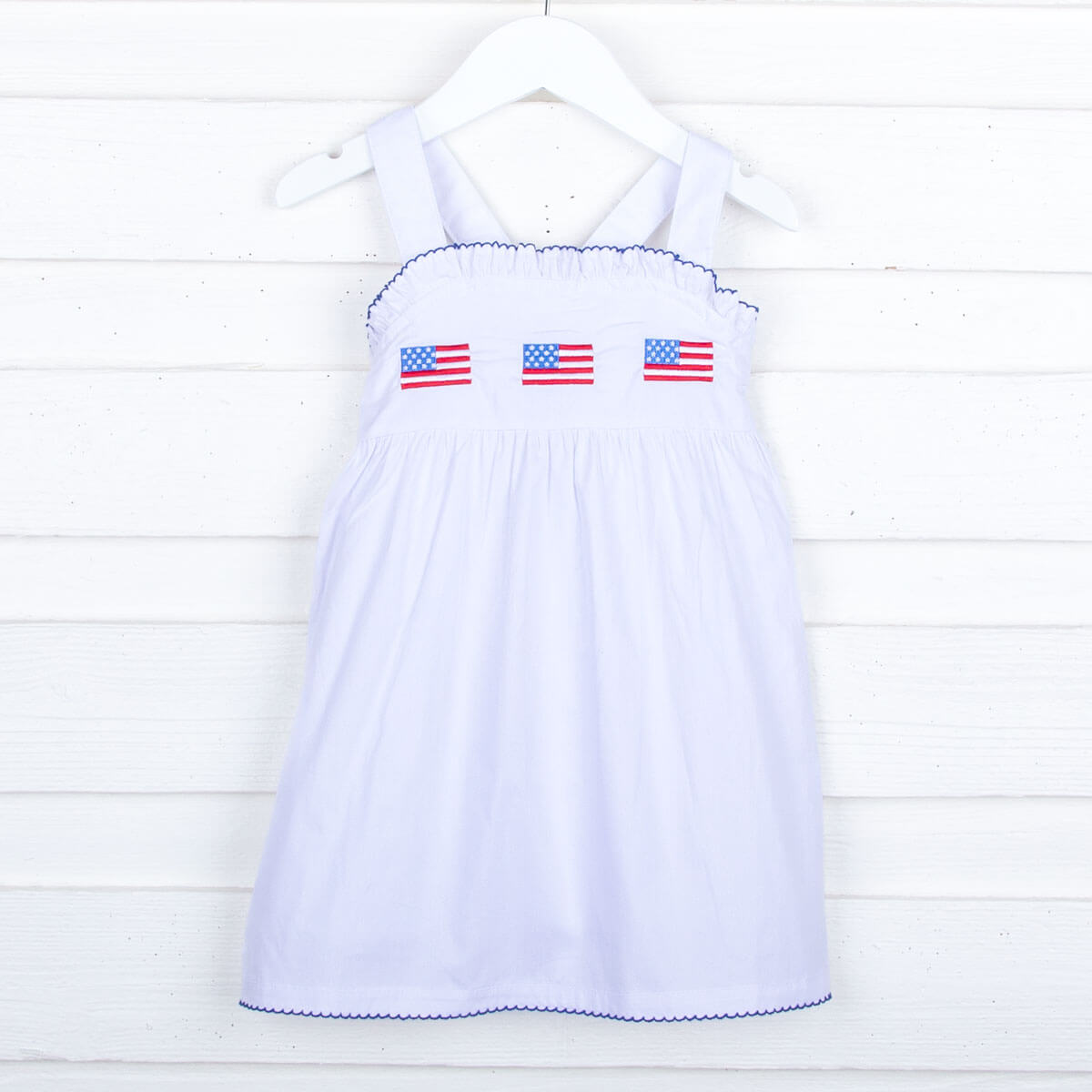 Patriotic Flag Embroidered White Dress