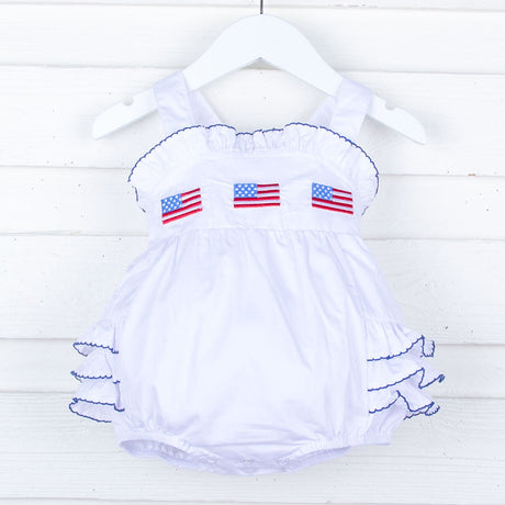 Patriotic Flag Embroidered White Ruffle Bubble