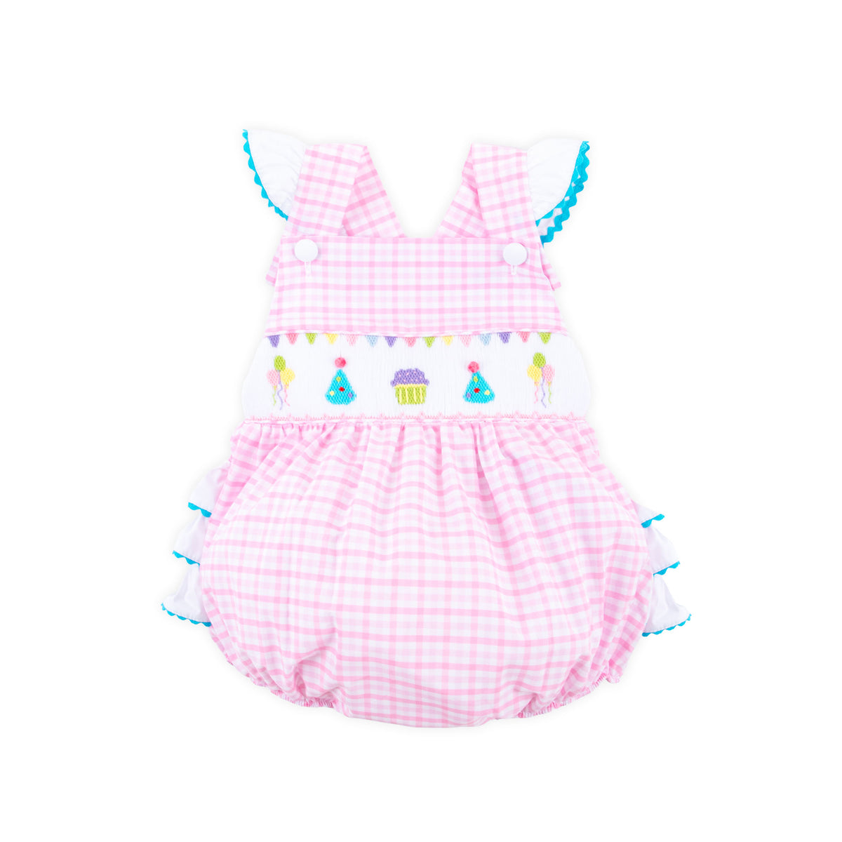 Birthday Smocked Pink Check Leah Bubble