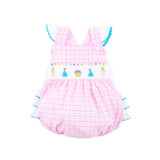 Birthday Smocked Pink Check Leah Bubble