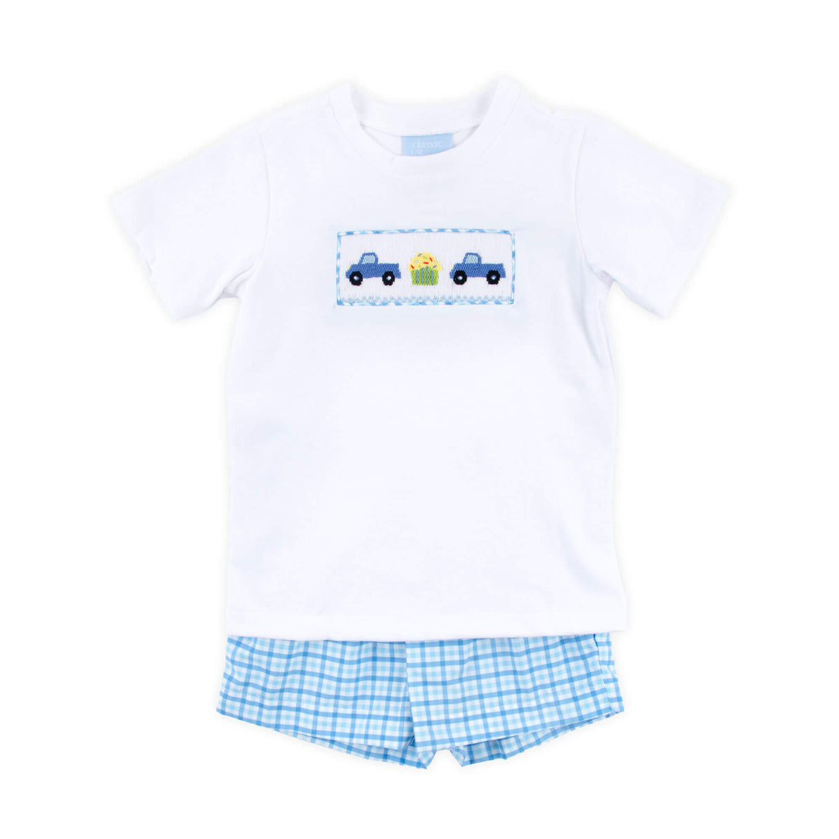 Birthday Smocked Blue Check Short Set