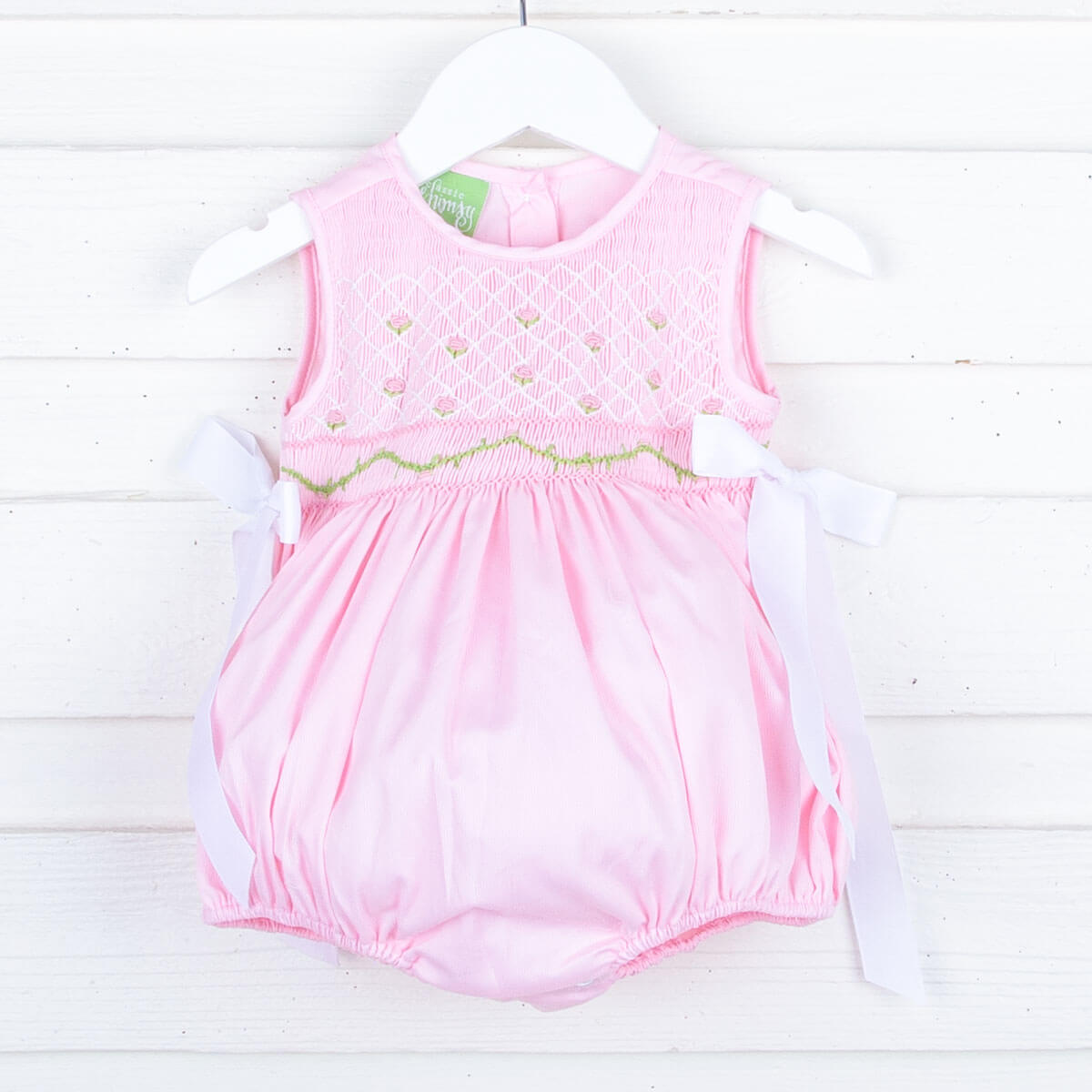 Rose Geometric Smocked Pink Pique Bubble
