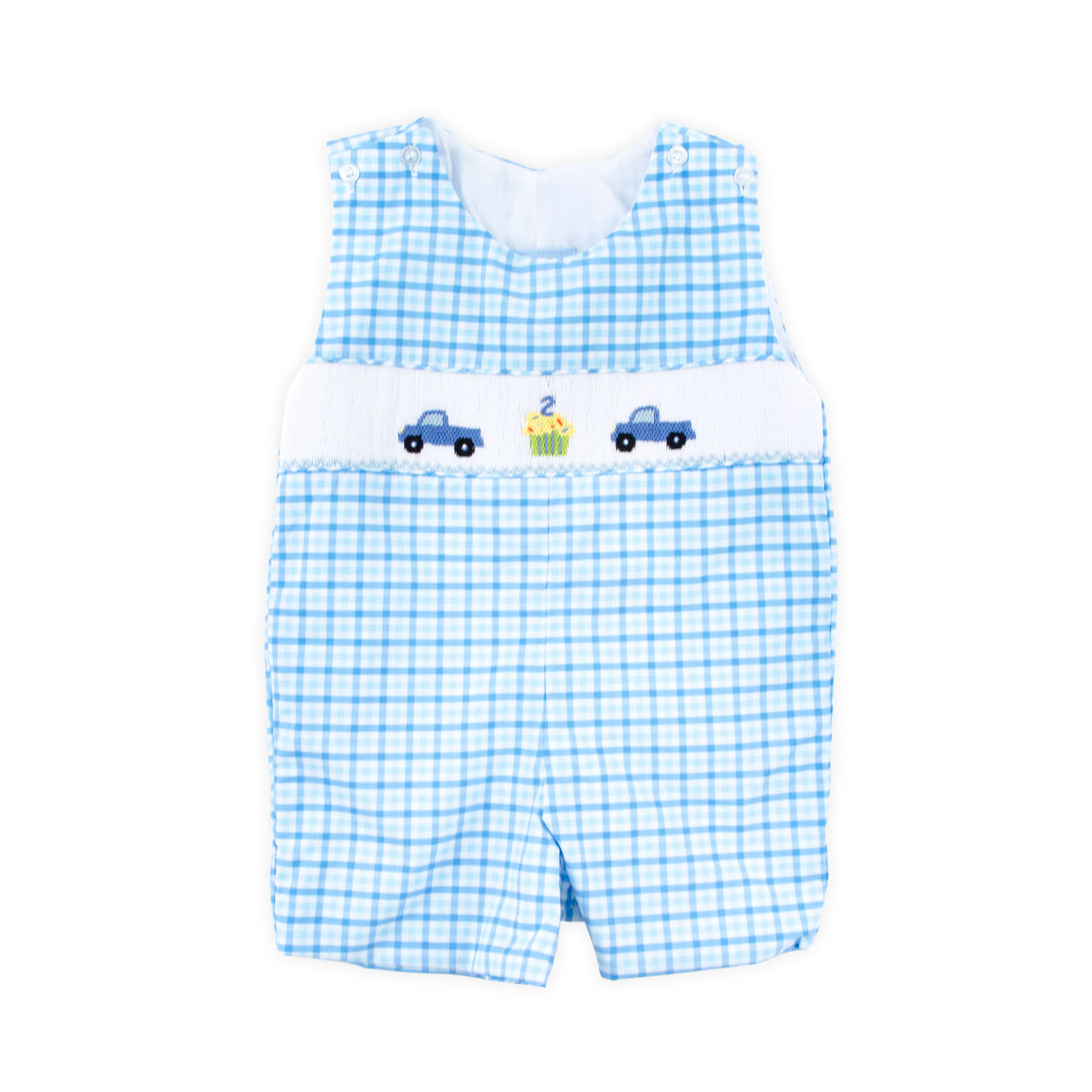 Second Birthday Smocked Blue Check Jon Jon