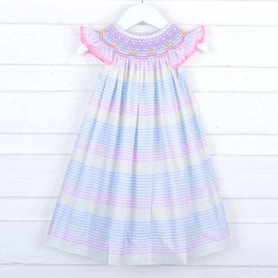 Geometric Smocked Multi Stripe Dress