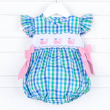 Pink Whale Smocked Green and Blue Beverly Bubble