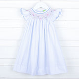 Wild Flowers Smocked Light Blue Polka Dot Dress