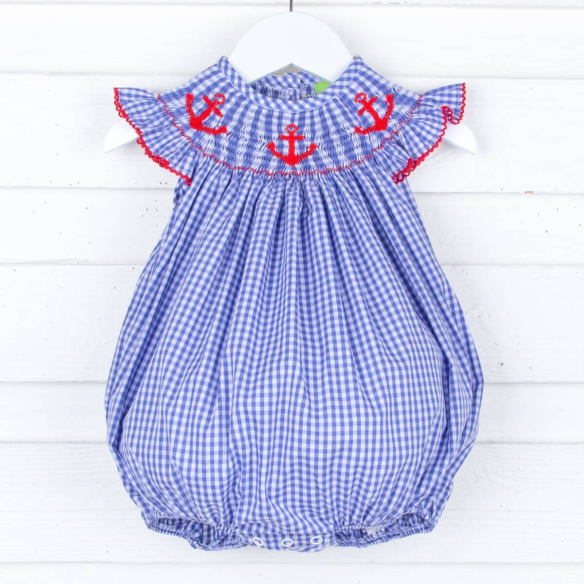 Red Anchor Smocked Royal Blue Bubble