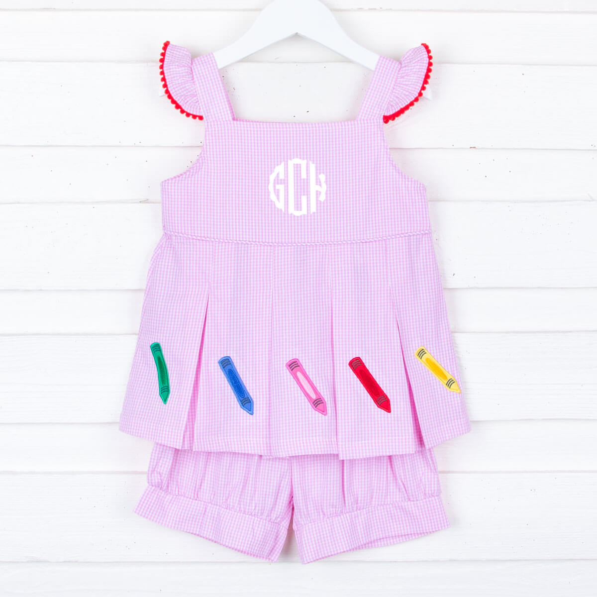 Colorful Crayons Pink Gingham Chloe Short Set