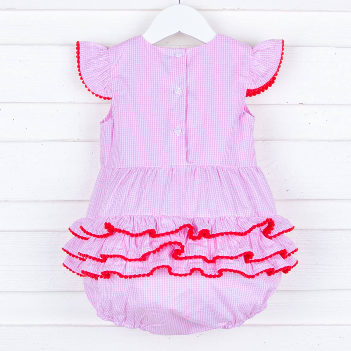 Crayon and Apple Pink Gingham Ruffle Bubble