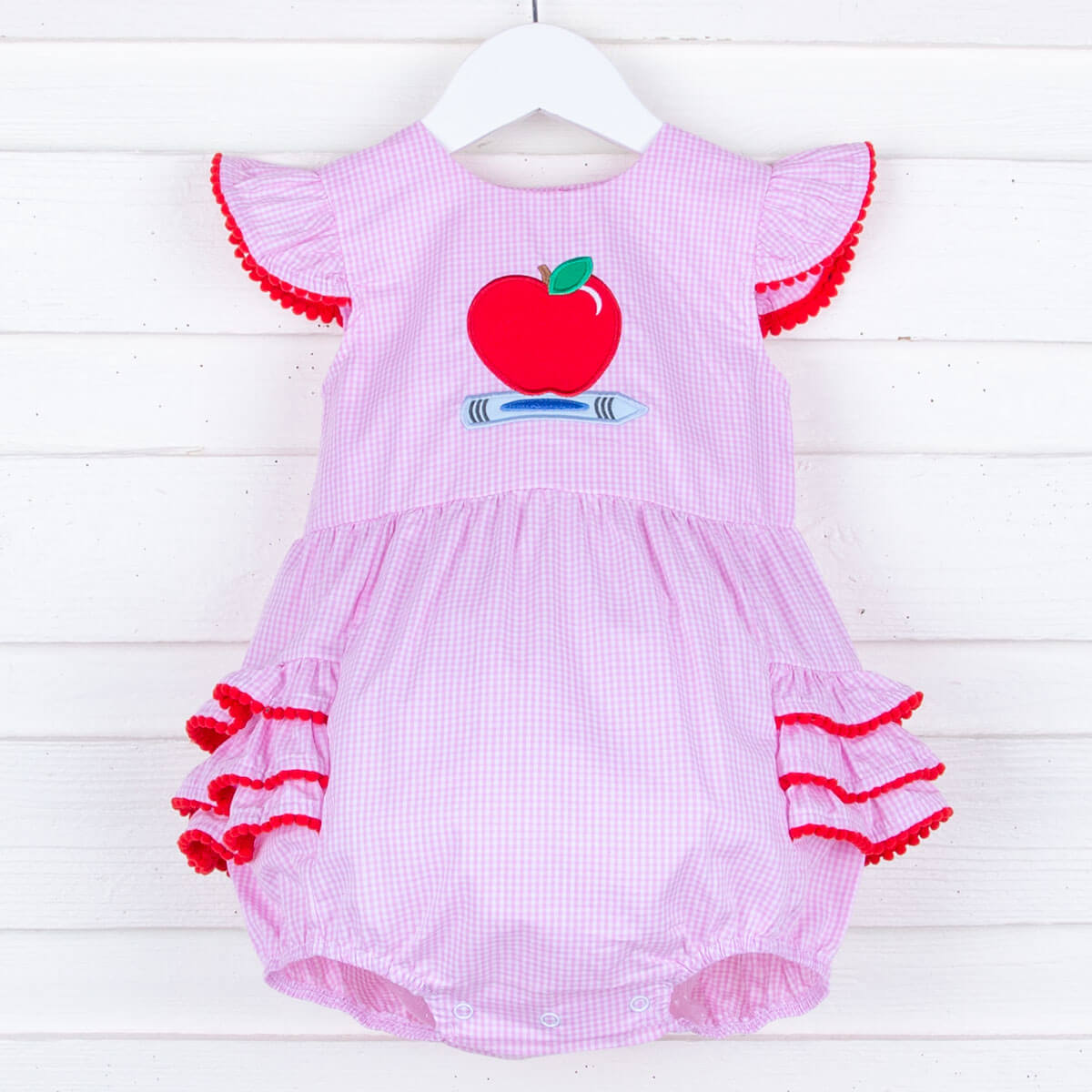 Crayon and Apple Pink Gingham Ruffle Bubble