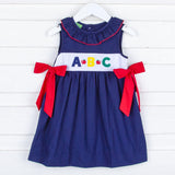 Navy ABC Side Tie Dress