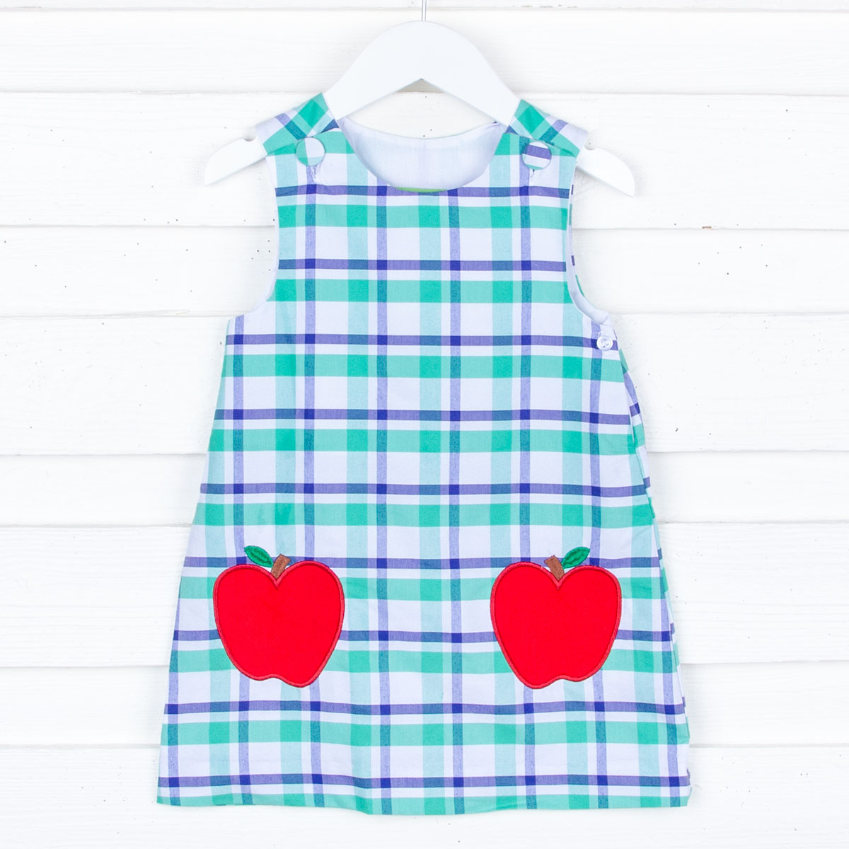 Navy and Green Plaid Apple Jumper Dress
