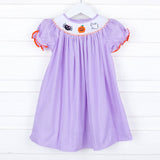 Halloween Smocked Lavender Gingham Dress