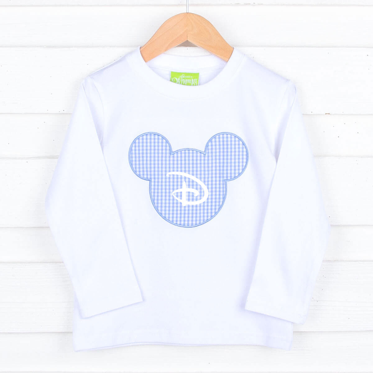 Light Blue Gingham Mouse Ears Long Sleeve Shirt