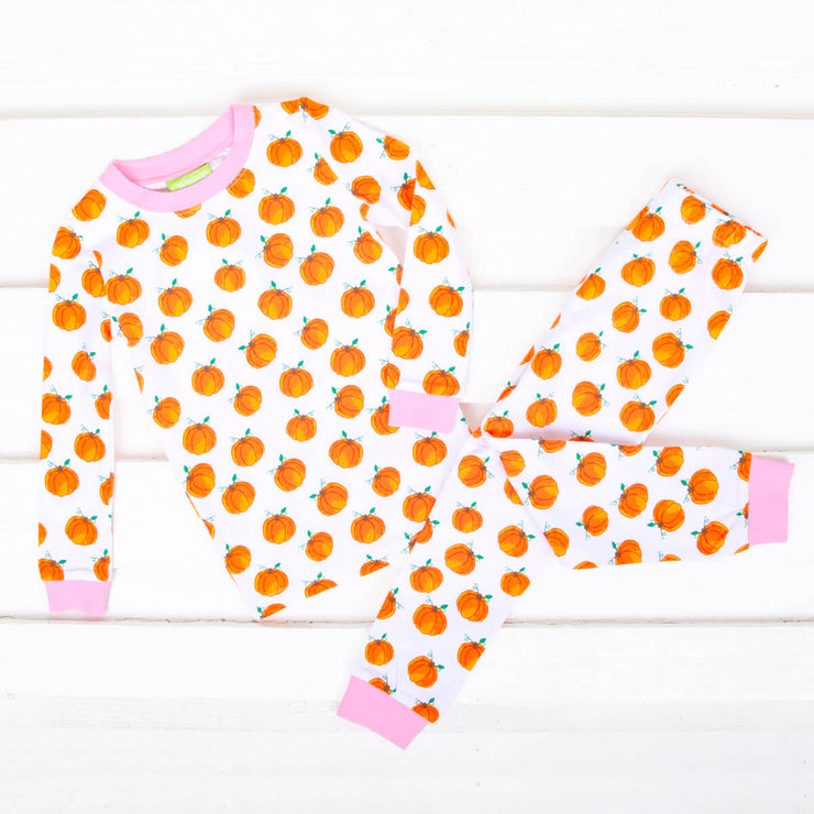 Bountiful Pumpkin Print Pink Pajamas