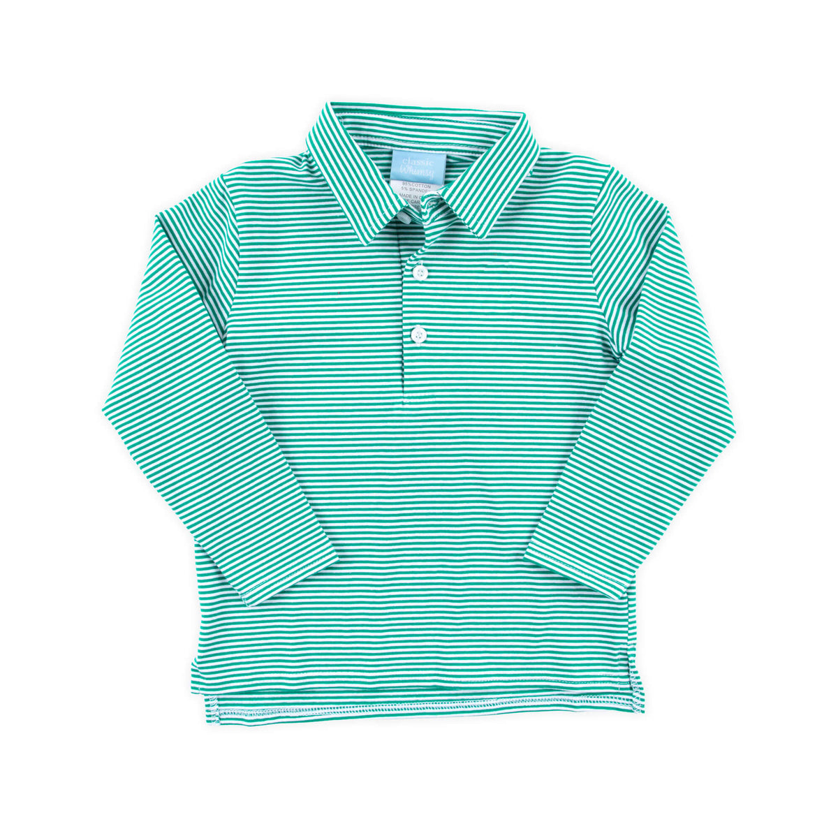 Green Stripe Long Sleeve Polo Shirt