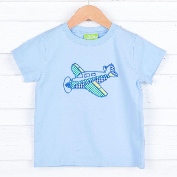 Airplane Applique Light Blue Short Sleeve Shirt