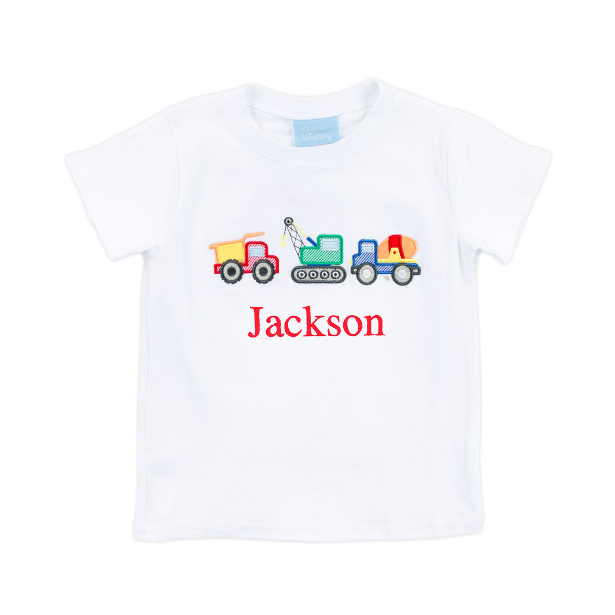 Construction Trucks Applique White Short Sleeve Shirt