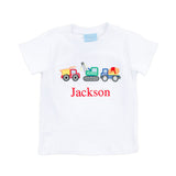 Construction Trucks Applique White Short Sleeve Shirt