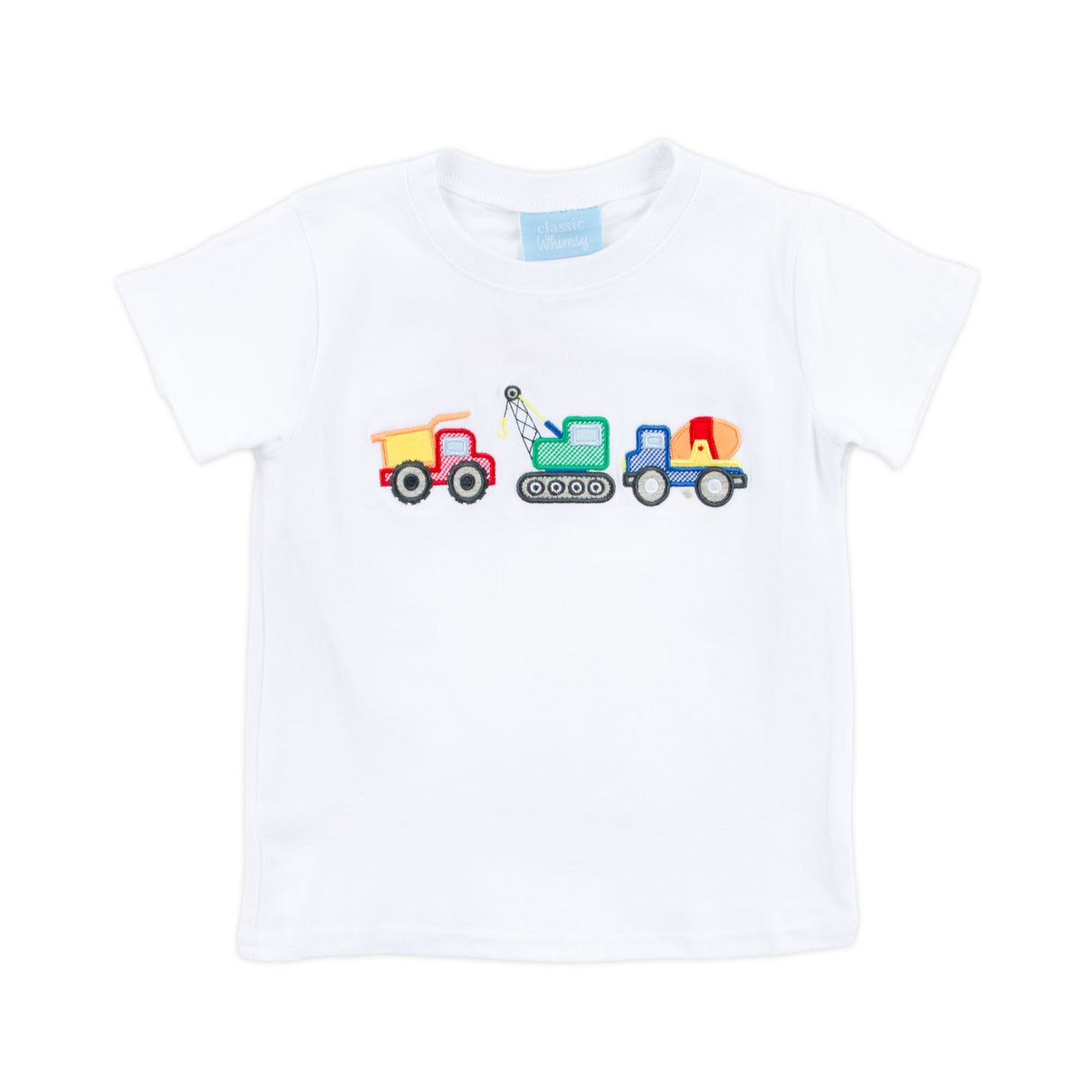 Construction Trucks Applique White Short Sleeve Shirt