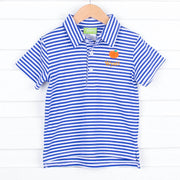 Pumpkin Embroidered Royal Blue Stripe Polo Shirt