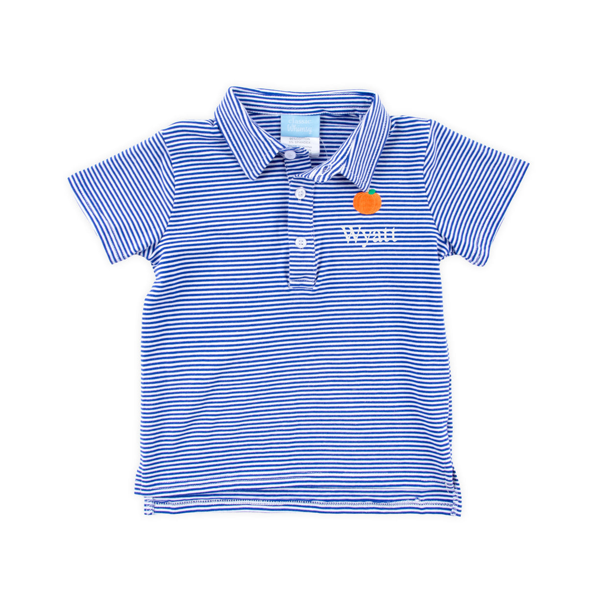 Pumpkin Embroidered Royal Blue Stripe Polo
