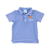 Pumpkin Embroidered Royal Blue Stripe Polo