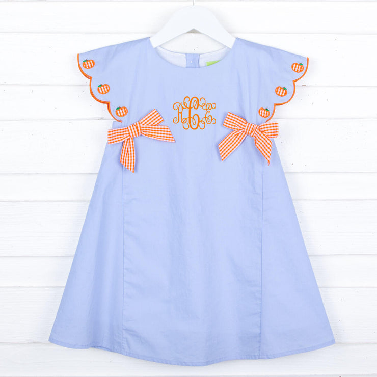 Solid Blue Pumpkin Embroidered Parker Dress