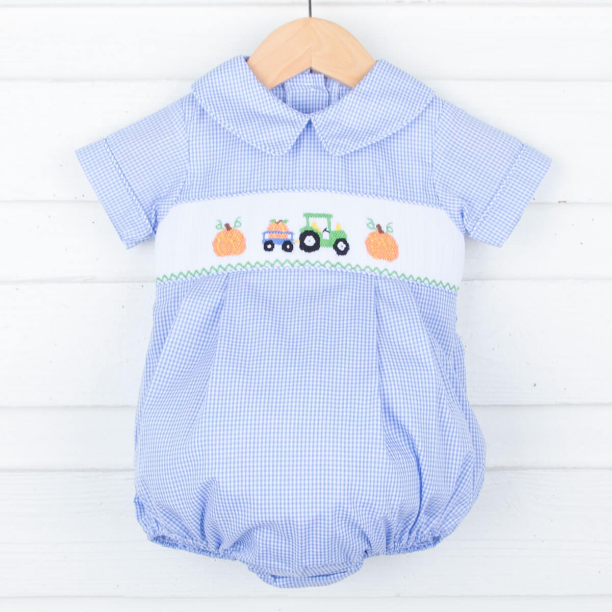 Harvest Truck Smocked Collared Bubble