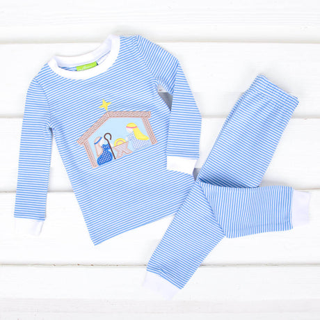 Nativity Blessing Blue Stripe Pajamas