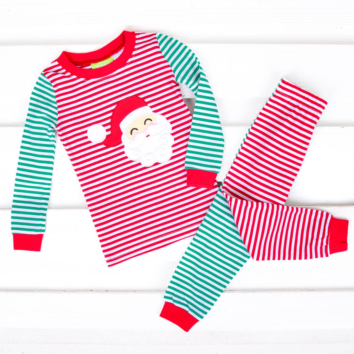 Red white and green striped christmas pajamas sale