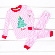 Christmas Tree Pajamas Pink Stripe