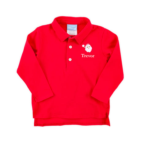Happy Santa Red Long Sleeve Polo