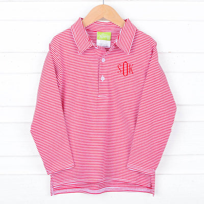 Red Stripe Long Sleeve Polo