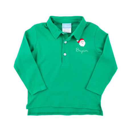 Happy Santa Green Long Sleeve Polo Shirt