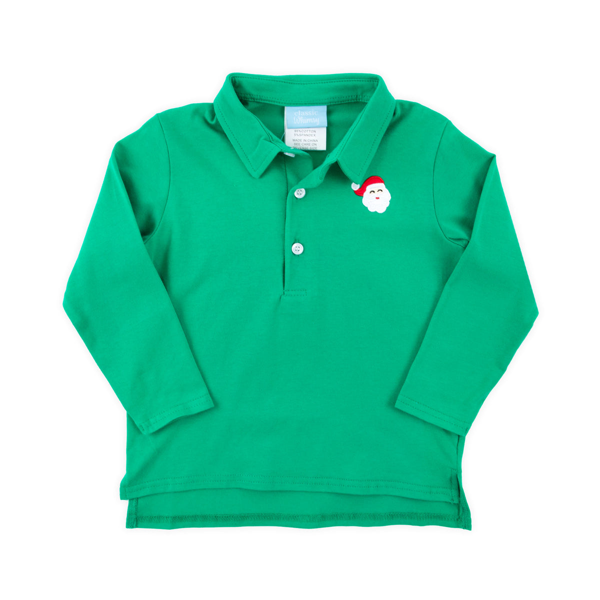 Happy Santa Green Long Sleeve Polo Shirt