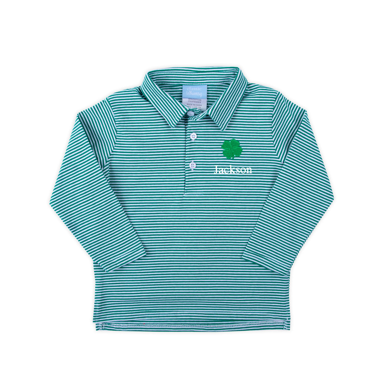 Shamrock Green Stripe Long Sleeve Polo Shirt